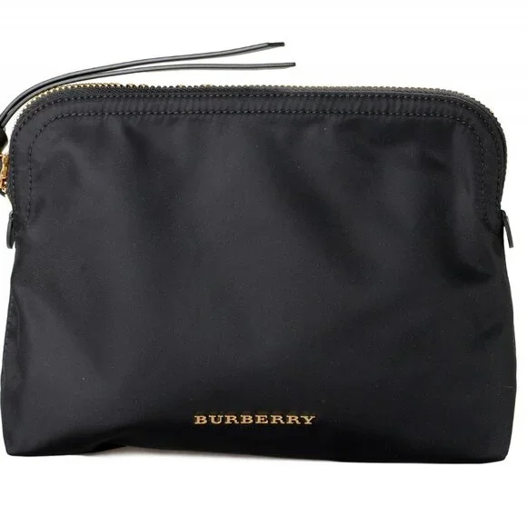 Burberry Black Pouch Clutch Cosmetic Bag Nylon Leather - Picture 1 of 5